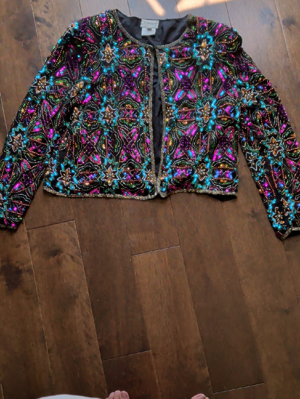 Stenay 100% Silk Beaded Embellished Cropped Jacket - Multicolor‎ Sequin Design